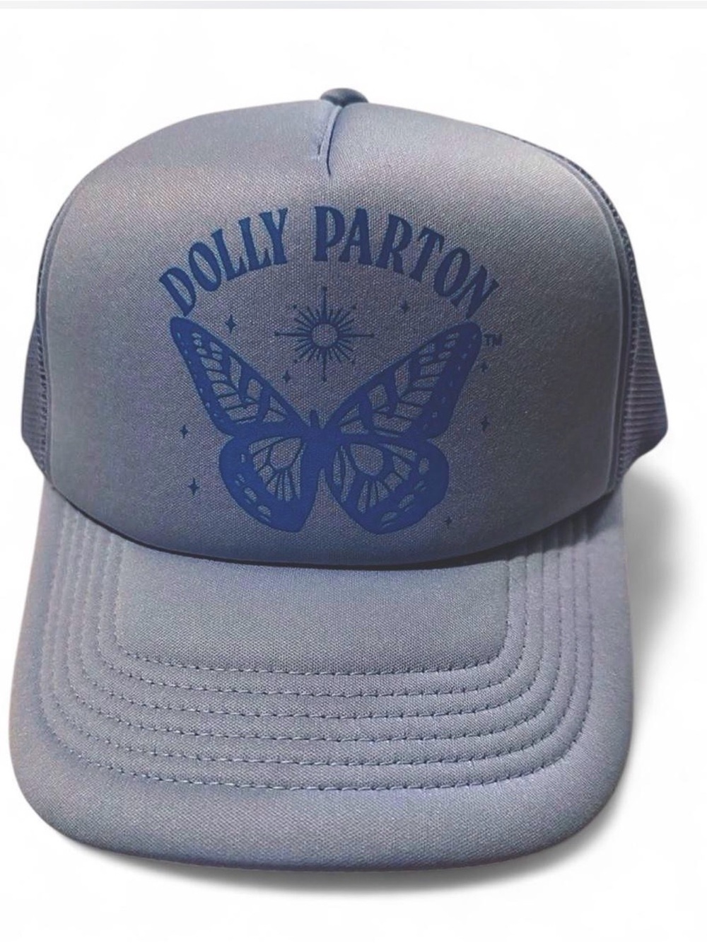 New Dolly Parton Light Blue Trucker Cap with Butterfly Logo